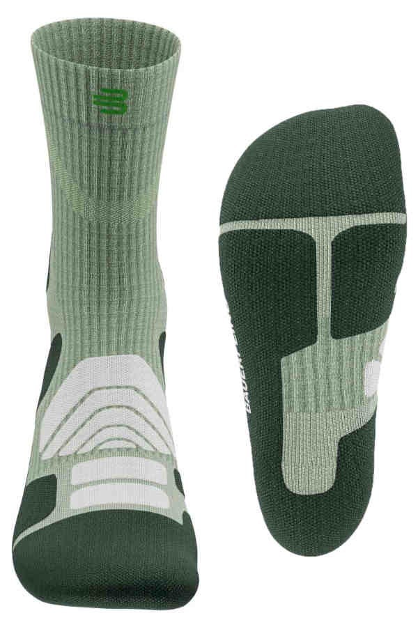 Merino Wandersocken in erdigen Farbtönen, gepolsterte Sohle gegen Blasen und Ristschutz