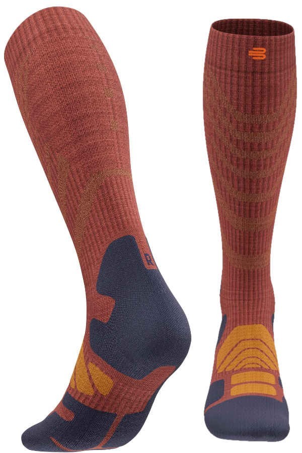 Outdoor Merino Compression Socks Men, Granat-Rot Detail Ferse
