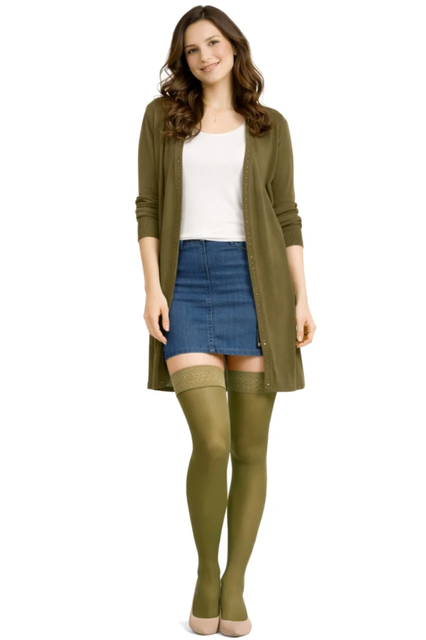 Juzo® Trend Inspiration AG KKL2 Schenkelstrumpf in cosy violet mit edlem Haftrand