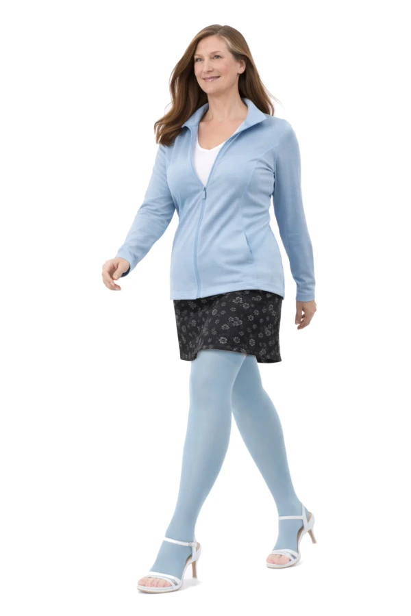 Juzo Soft Schenkelstrümpfe in pure olive grün mit offener Fussspitze