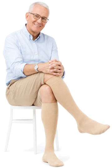 Sigvaris Samson Stützstrümpfe mit hohem Baumwollanteil, beige mit einer Linienstruktur