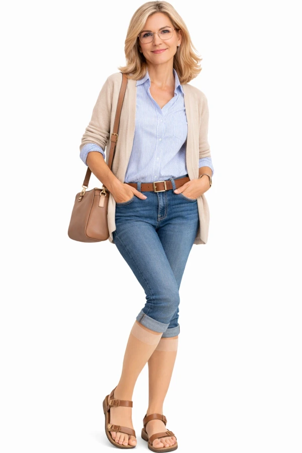 SIGVARIS Comfortable Wadenstrumpf AD CCL2 in der Farbe Savanna, Fussspitze geschlossen