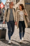 Sigvaris® Traveno Reise-Stützsocken in schönem navy-blue, Ehepaar unterwegs in Bern
