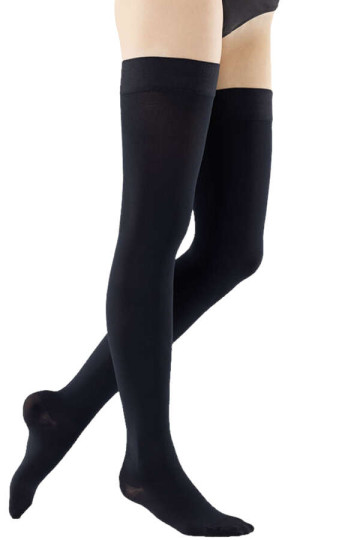 VenoTrain Impuls Schenkelstrumpf CCL2 in schwarz mit geschlossenem Fuss