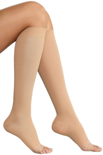 VARISAN® Fashion Kniestrumpf KKL2 in beige mit offener Fussspitze