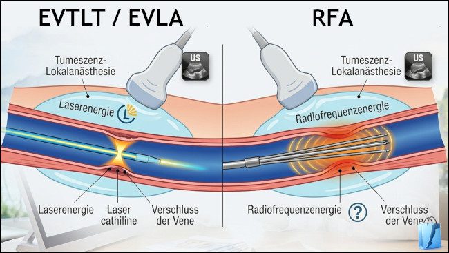 Schematische Darstellung der Endovenösen Krampfaderntherapie