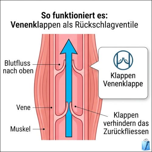 Schematische Darstellung gesunder, funktionierender Venenklappen