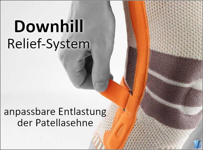 Das Downhill-Relief-System ermöglicht eine individuelle Entlastung der Patellasehne zur ein Kompressionband