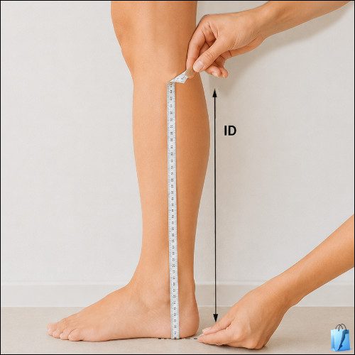 Das Längenmass lD wird vom Boden (Ferse) bis zum Fibulaköpfchen, ca. 2cm unterhalb der Kniekehle gemessen.