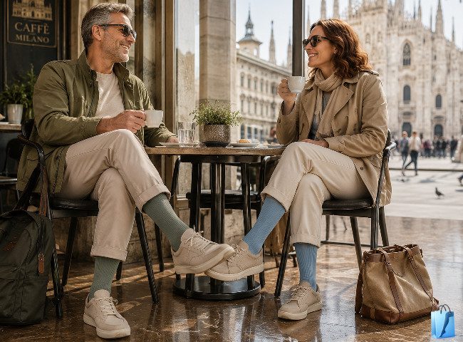 Sigvaris Traveno Reisesocken in den neuen Farben grün und blau, Rom