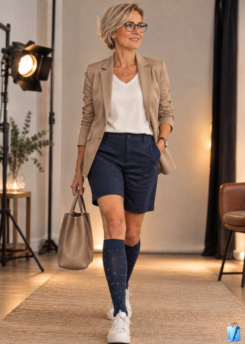 Sigvaris Kompressionsstrümpfe mit Polkadots - Frau in Studio